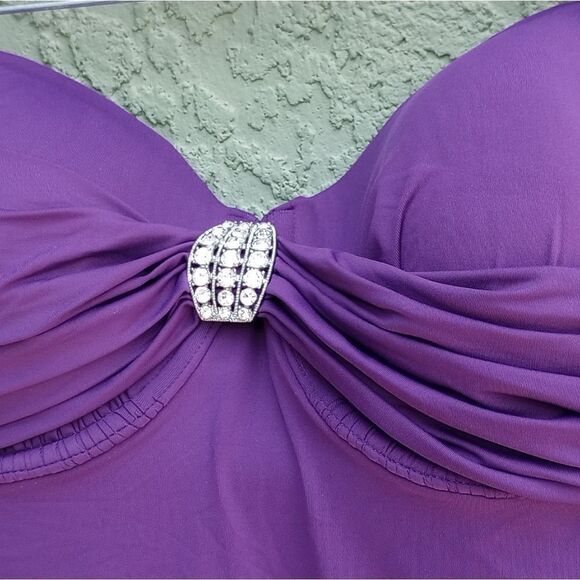 EUC AUTOGRAPH Purple Rhinestone Wire One Piece High Rise Bathing Suit 34DD - Picture 12 of 12